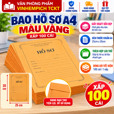 BAO HỒ SƠ A4 VÀNG xấp 100 cái