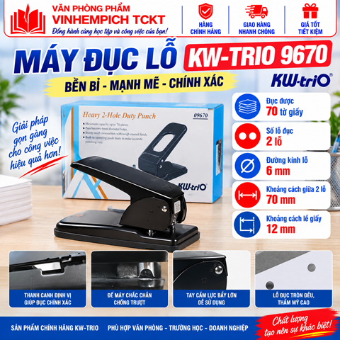 Máy bấm 2 lỗ Kw-Trio 9670 bấm 70 tờ