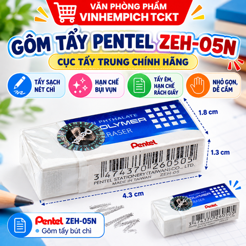 Cục tẩy  ZEH-05N - Gôm Pentel trung chính hãng