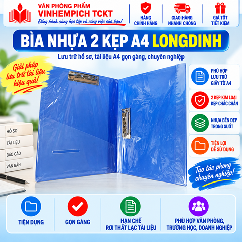 BÌA NHỰA 2 KẸP LONG DINH A4
