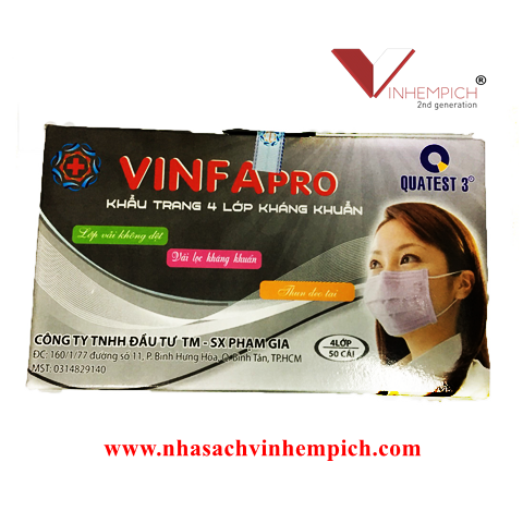 Khẩu trang y tế kháng khuẩn than hoạt tính VINFAPRO 4 LỚP