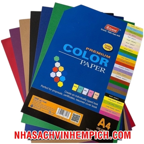 Giấy bìa màu đỏ đô, tím, nâu, đen, xanh dương, xanh lá A4 Pgrand Xấp 100 tờ