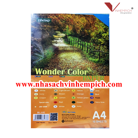 Bìa ganh A4 Zentino 180gsm Wonder Color Xanh Dương