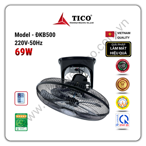 Quạt đảo trần điều khiển ĐKB500 - Công suất 69W - Sải cánh 450mm