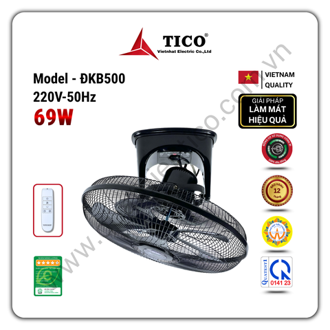 Quạt đảo trần điều khiển ĐKB500 - Công suất 69W - Sải cánh 450mm
