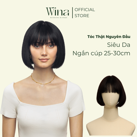 Tóc Giả Nguyên Đầu Kiểu Bob Cúp Ngắn Bằng Tóc Thật 25cm