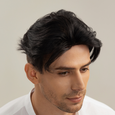 Tóc Giả Nam Che Phủ Đỉnh - Side Part Hai Mái Vuốt Ngược Nâu Đen