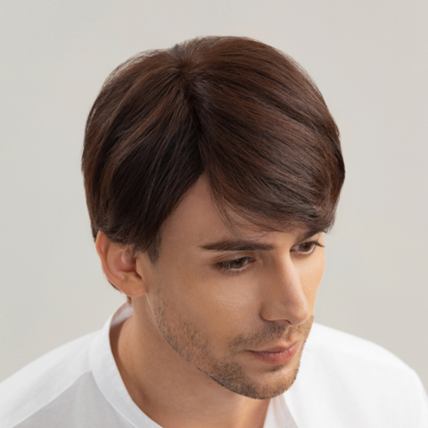Tóc Giả Nam Nguyên Đầu - Side Part Mái Xéo Nâu Socola