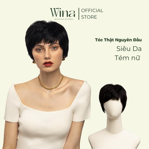 Tóc Giả Nguyên Đầu Tém Bằng Tóc Thật Nâu Đen | Wina Wigs