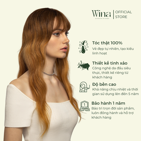 Tóc Giả Nguyên Đầu Tóc Thật Ombre Sóng Dài Nâu Vàng 60cm