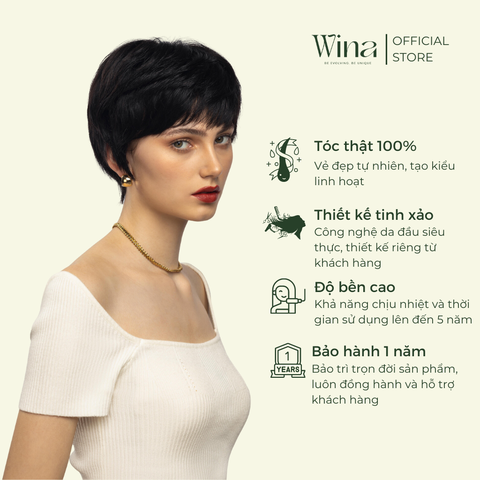 Tóc Giả Nguyên Đầu Tém Bằng Tóc Thật Nâu Đen | Wina Wigs