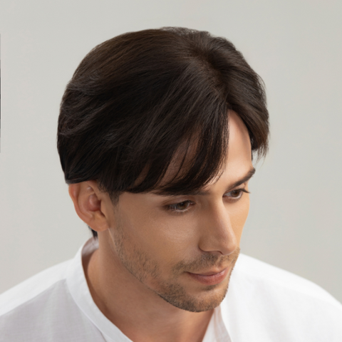 Tóc Giả Nam Nguyên Đầu - Side Part Vuốt Rủ 7/3 Nâu Đen