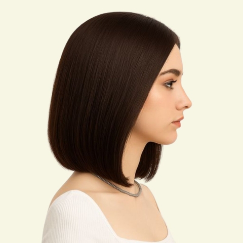 Tóc Giả Nữ Nguyên Đầu - Hai Mái Chải Ngôi 7/3 Siêu Da Đầu Dài 35cm | Wina