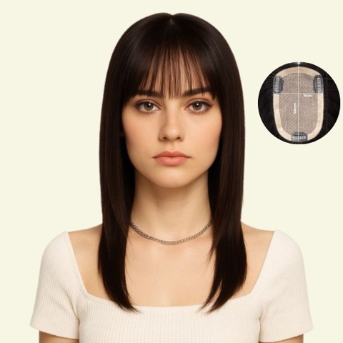 Tóc Giả Che Hói Đỉnh Đầu Nữ - Mái Thưa Siêu Da 4D Dài 35cm | Wina