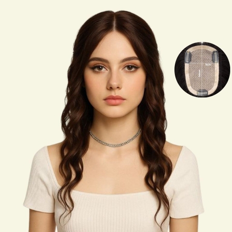 Tóc Giả Che Hói Đỉnh Đầu Nữ - Hai Mái Siêu Da 4D Uốn Xoăn Dài 50cm | Wina Wigs
