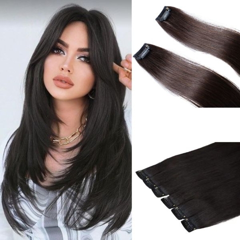 Tóc Giả Kẹp Đơn 1 Phím Rời 100% Tóc Thật