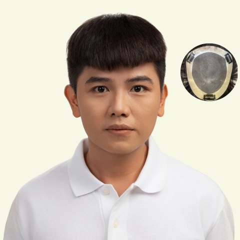 Tóc Giả Nam Che Phủ Đỉnh - Mohican Nâu Đen Siêu Da 3D