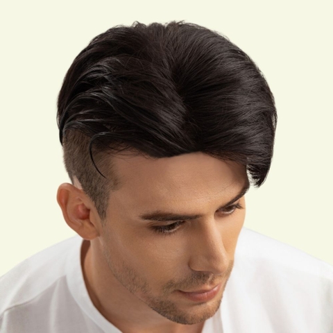 Tóc Giả Nam Che Phủ Đỉnh - Side Part Vuốt Rủ Nâu Đen Siêu Da 3D
