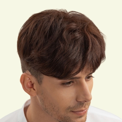 Tóc Giả Nam Che Phủ Đỉnh - Hai Mái Rủ Nâu Socola