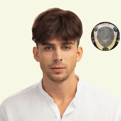 Tóc Giả Nam Che Phủ Đỉnh - Hai Mái Rủ Nâu Socola
