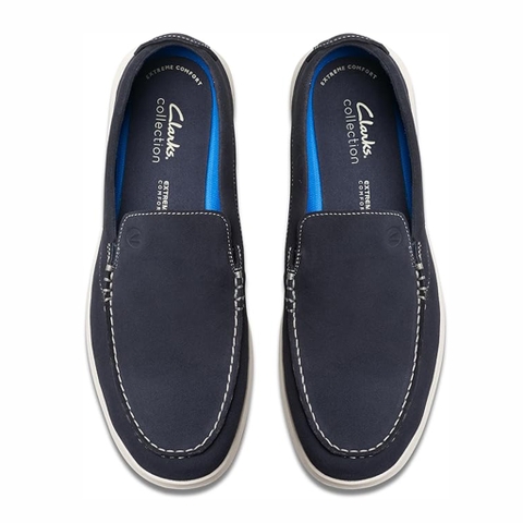 Giày lười nam da lộn Clarks Flx Stp – Màu Navy