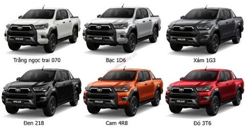 Màu xe bán tải Toyota Hilux 2021 có 6 màu: Bạc, trắng, đỏ, cam, đen, xám.!