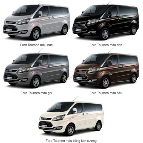 Màu xe Ford Tourneo 2021 có 5 màu gồm: Đen, bạc, trắng, xám, nâu.!