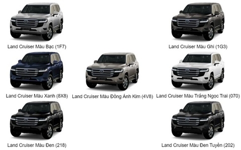 Màu xe Toyota Land Cruiser 2023 có 7 màu: Đen, bạc, trắng, ghi, đồng..