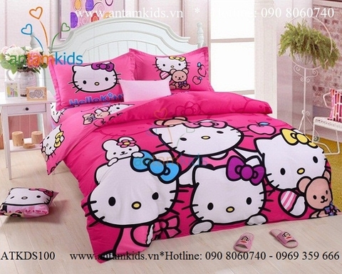 Chăn mền drap gối Hello Kitty màu hồng xinh xắn cực đáng yêu ATKDS100
