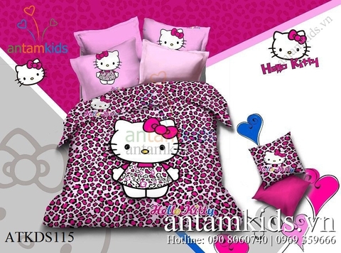 Bộ mền drap Hello Kitty ATKDS115 da báo hồng dễ thương cho bé ngủ ngon