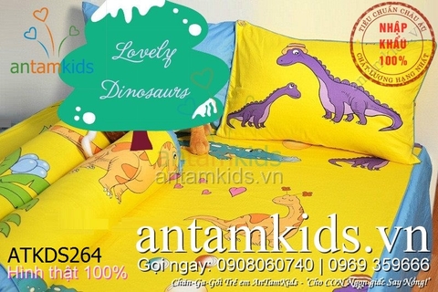 Chăn ga gối Khủng long yêu thương Lovely Dinosaurs cho bé trai bé gái ATKDS264