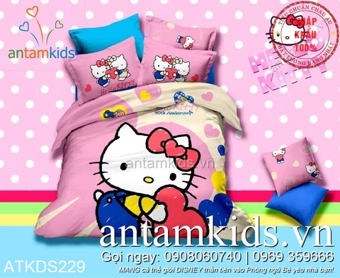 Chăn ga gối Hello Kitty hồng xinh cực ngộ nghĩnh dễ thương ATKDS229