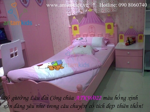 Giường ngủ ATKW022_1 Lâu đài Công chúa sắc hồng cho bé gái