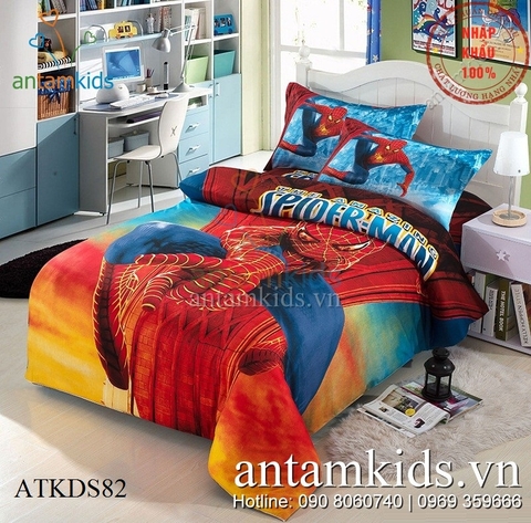 Chăn ga gối hình siêu nhân SpiderMan người nhện 3D cho bé trai ATKDS82