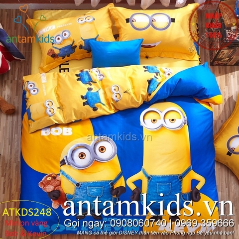 Chăn ga gối Minion Bob & Kevin vàng xanh, cực ngộ nghĩnh dễ thương cho trẻ em ATKDS248