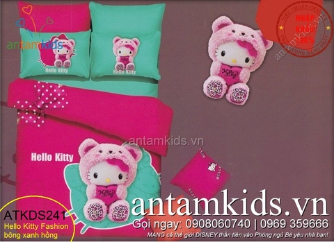 Chăn ga gối Hello Kitty Fashion xanh hồng ATKDS241 dễ thương cho bé