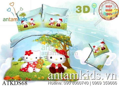 Bộ chăn drap gối Hello Kitty Vườn Xinh Thiên nhiên ATKDS68 cho bé yêu