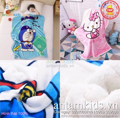 Chăn Lông Cừu Tuyết cho Bé ngủ ngon: Hello Kitty-Doremon-Mickey Mướt mịn-Đẹp mê ly tan chảy