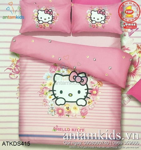 Chăn ga gối những đóa hoa xinh Hello Kitty sắc hồng ngọt ngào cho bé yêu ATKDS415