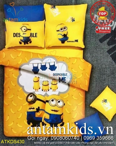 Bộ chăn ga gối Minions Banana siêu đáng yêu, vui nhộn cho bé yêu ATKDS430