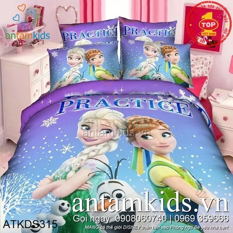 Chăn ga gối đệm cao cấp hình Frozen Nữ hoàng băng giá Elsa Anna 3D xanh tím đẹp mê hồn ATKDS315