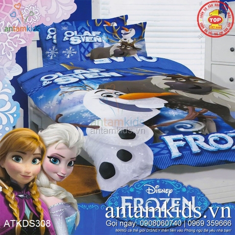 Chăn ga gối hình Người tuyết vui vẻ Olaf và Chú tuần lộc nghịch ngợm Sven Frozen cực đáng yêu ATKDS308