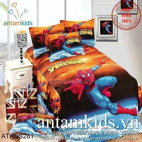 Chăn ga gối em bé hình SpiderMan Người nhện xanh đỏ cam thần tốc ATKDS281