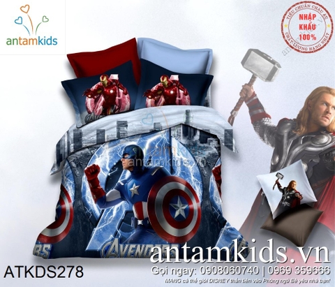 Chăn ga gối hoạt hình Marvel Avenger anh hùng cho bé trai ATKDS278