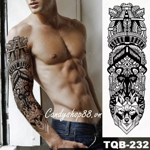 Hình Xăm Dán Tattoo Kín Tay Sói TQB-232