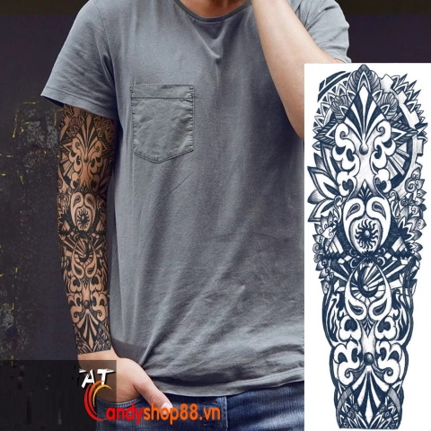 Hình Xăm Dán Tattoo Kín Tay Họa Tiết QB-3010