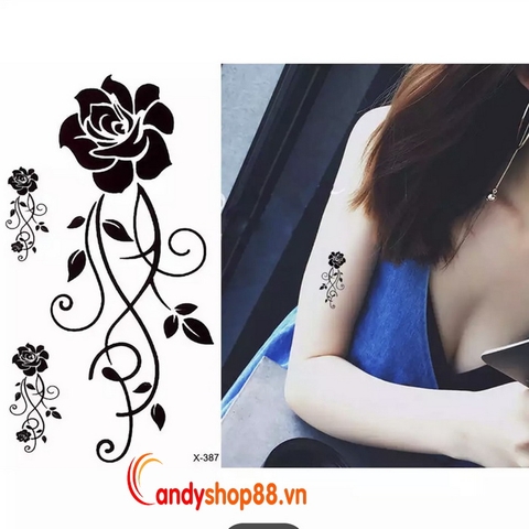 Hình xăm dán tattoo hoa hồng X-387