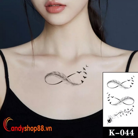 Hình xăm dán tattoo mini lông vũ vô cực K-44