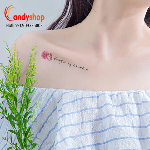 Hình Xăm Dán Tattoo Dòng Chữ Hoa Hồng RC-126