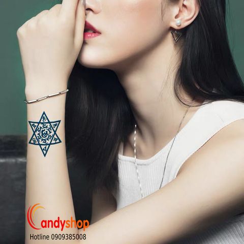 Hình xăm tattoo ngôi sao 6 cánh tiếng Phạn HC-87